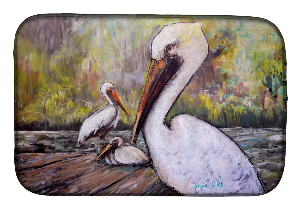 Picture of Carolines Treasures MW2142DDM 21 x 14 in. Three Pelicans on a Pier Dish Drying Mat