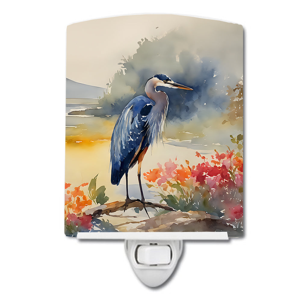 Blue Heron Ceramic Night Light - Multi-Color - 6 x 4 in. - Artistic Design