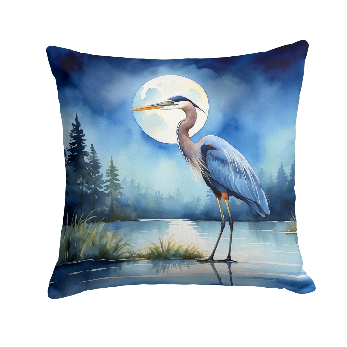 DAC7495PW1414 14 x 14 in. Blue Heron Under the Moonlight Throw Pillow