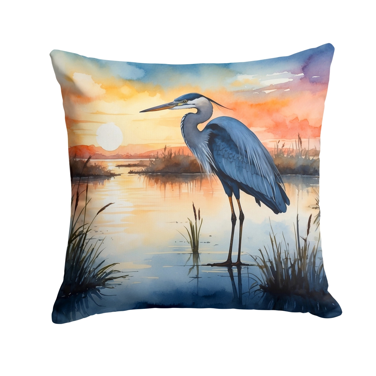 DAC7502PW1414 14 x 14 in. Blue Heron Setting Sun Throw Pillow