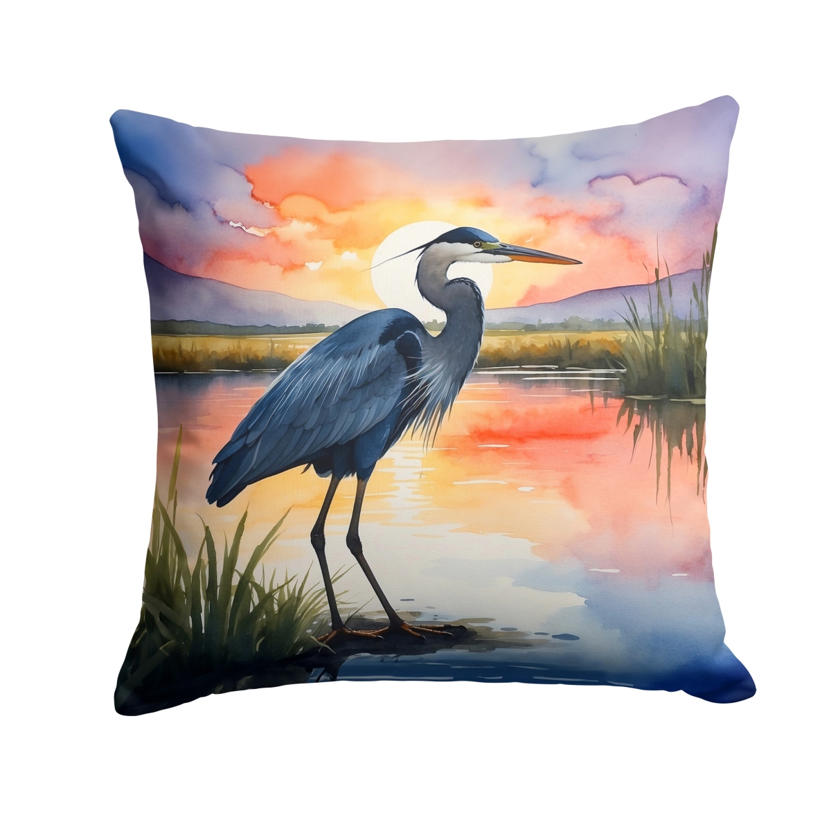 DAC7504PW1414 14 x 14 in. Blue Heron Setting Sun Throw Pillow