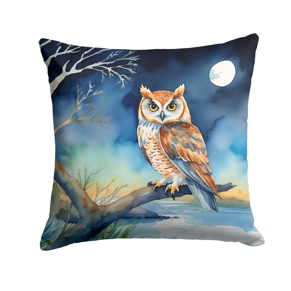 DAC7531PW1414 14 x 14 in. Owl Perched in Coastal Tree Throw Pillow