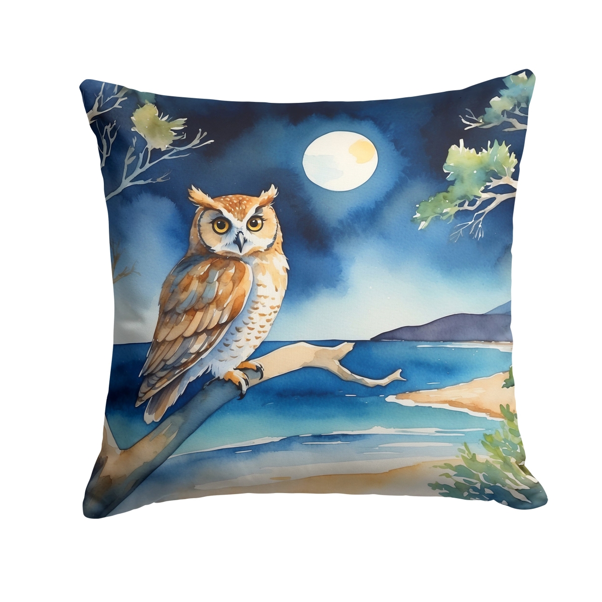 DAC7532PW1414 14 x 14 in. Owl Perched in Coastal Tree Throw Pillow