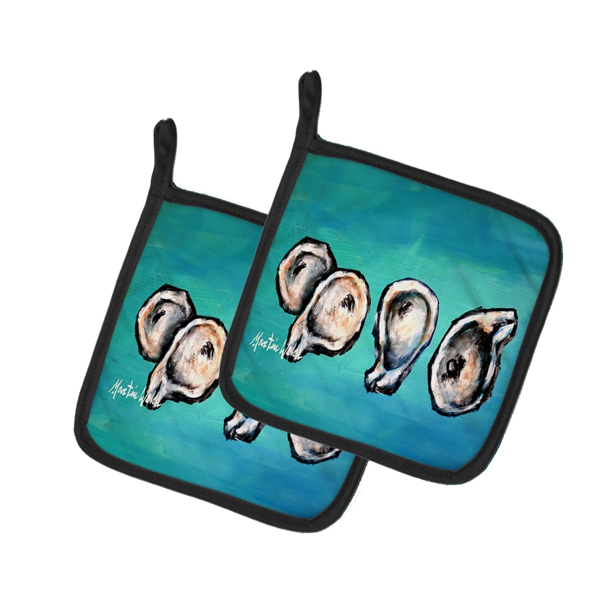 MW2003PTHD 7.5 x 7.5 in. Four Oyster Shells on Board Pot Holders - Set of 2