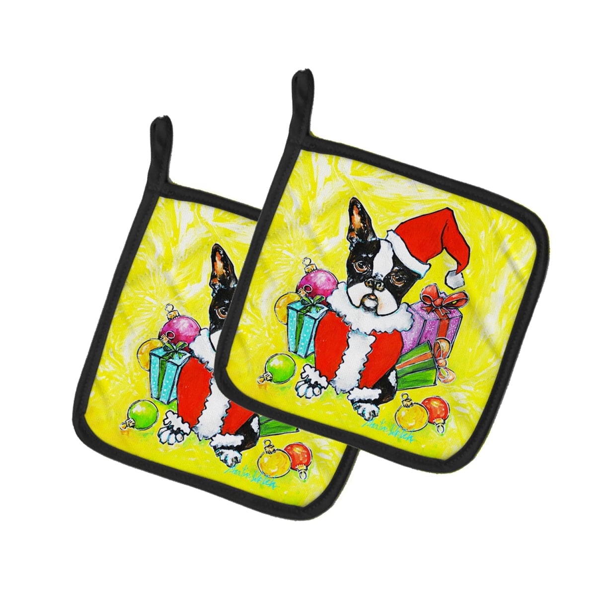 MW2026PTHD 7.5 x 7.5 in. Boston Terrier Stinker That Stole Christmas Pot Holders - Set of 2