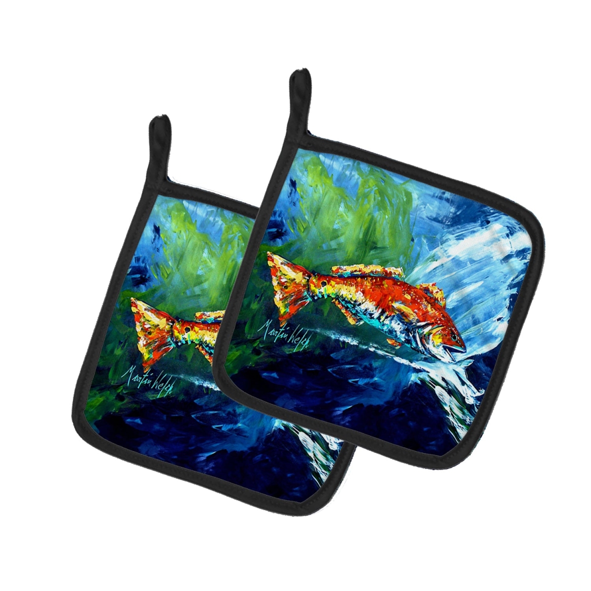 MW2027PTHD 7.5 x 7.5 in. Break Through Red Fish Pot Holders - Set of 2