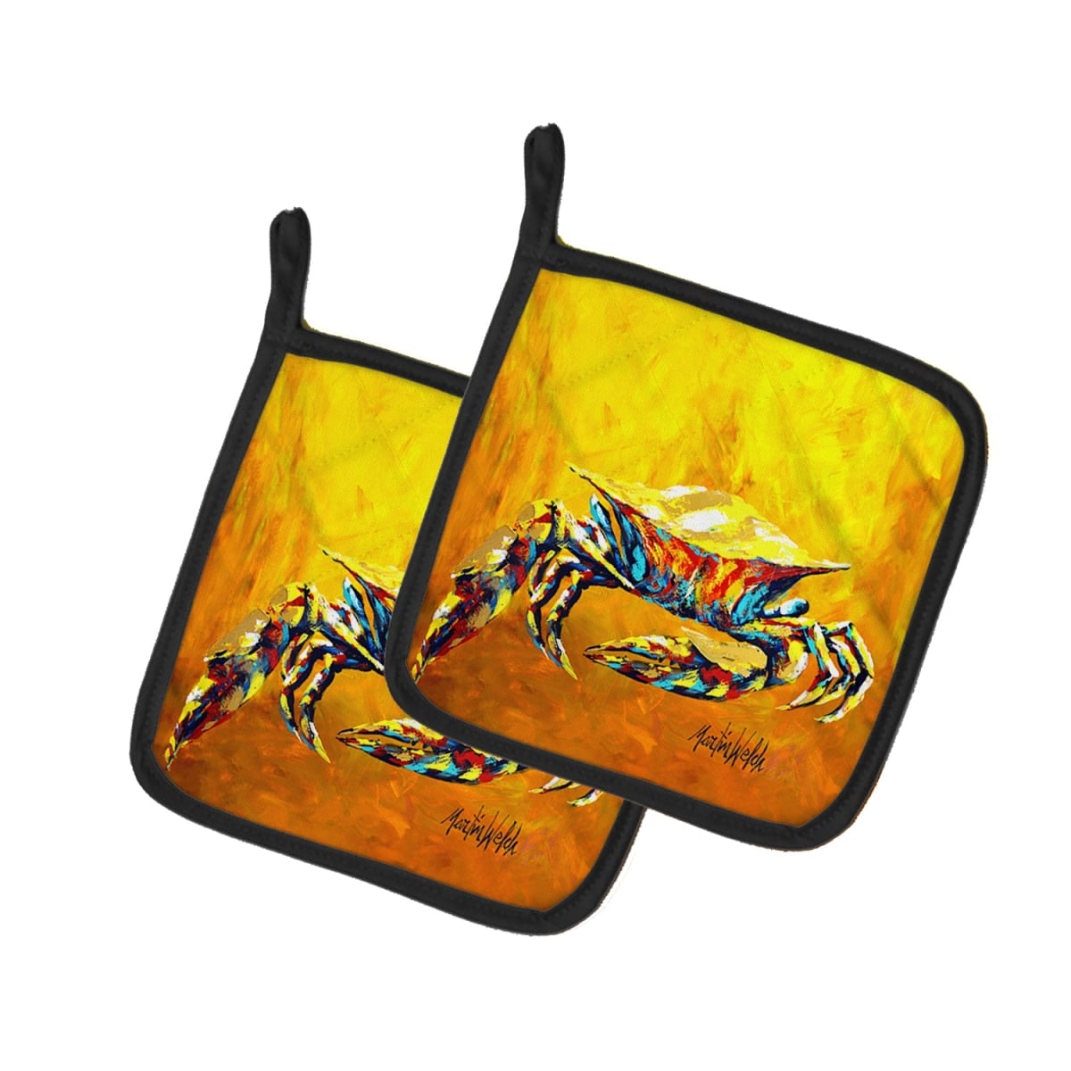 MW2039PTHD 7.5 x 7.5 in. Crab Called the Bigger Jigger Pot Holders - Set of 2