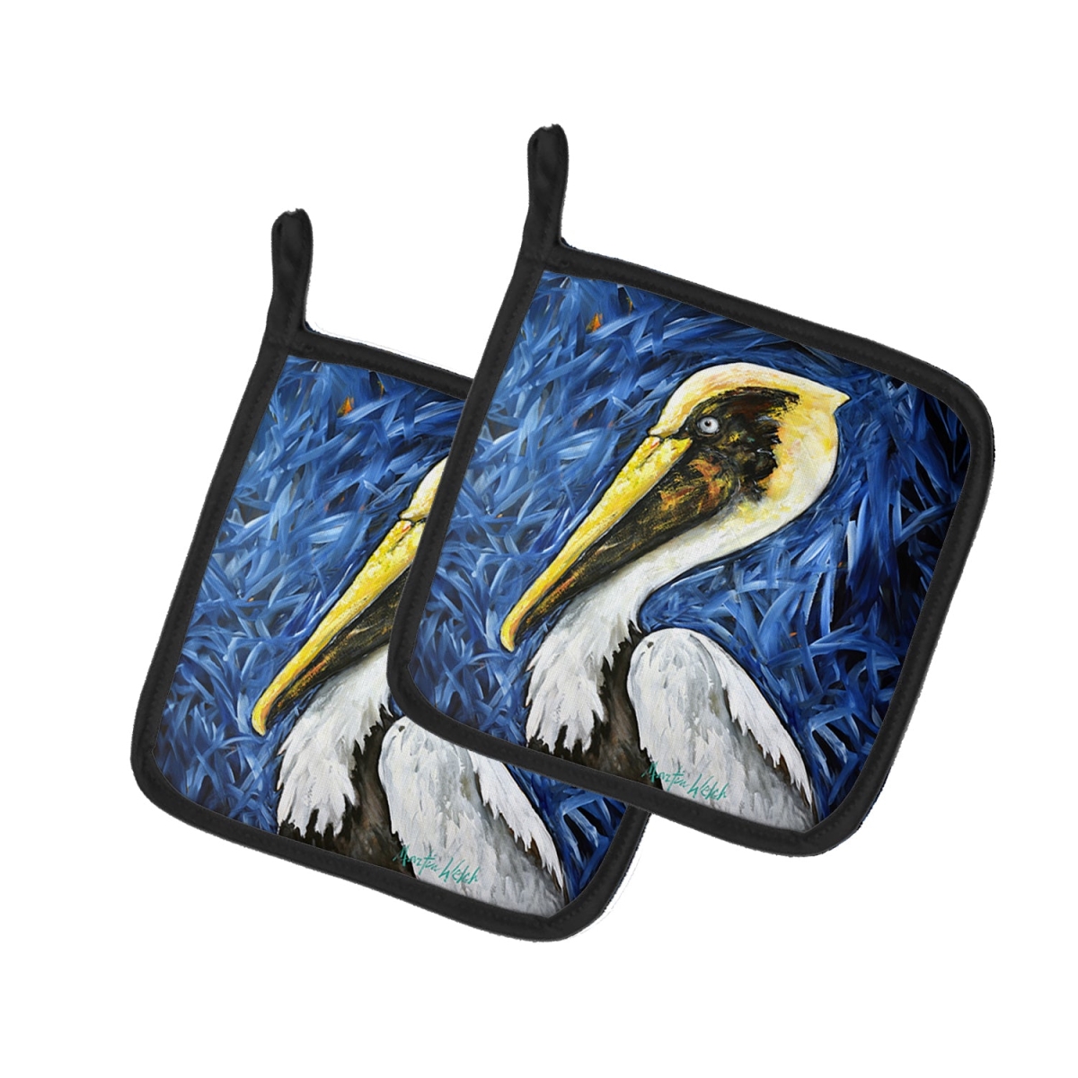 Picture of Carolines Treasures MW2057PTHD 7.5 x 7.5 in. Fierce Pelican Pot Holders - Set of 2