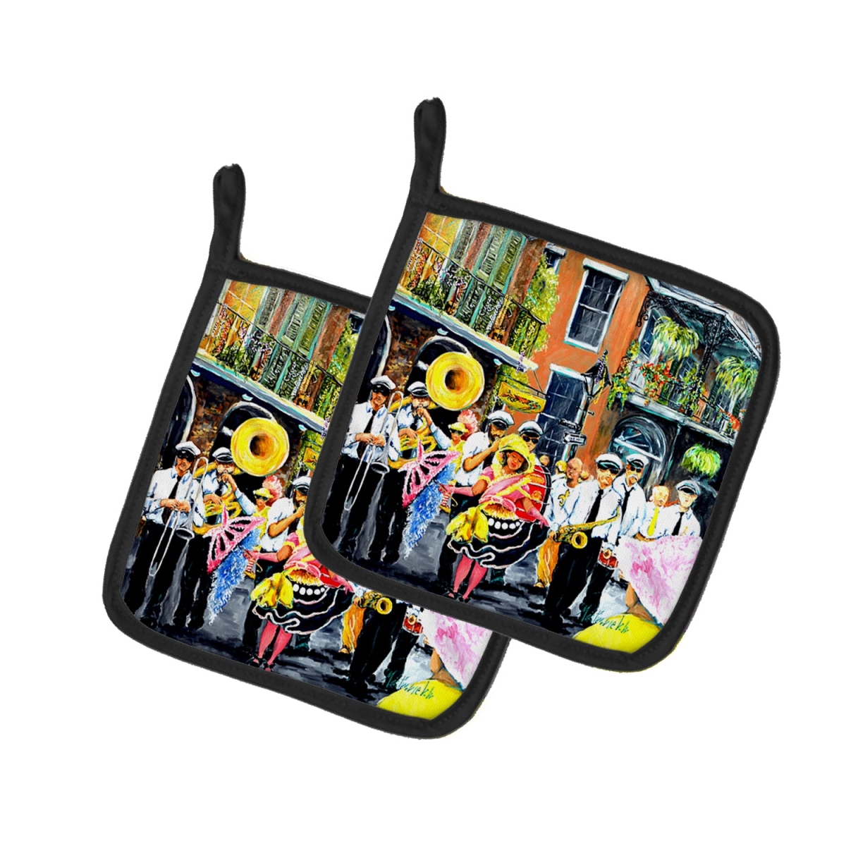 Picture of Carolines Treasures MW2065PTHD 7.5 x 7.5 in. French Quarter Frolic Pot Holders - Set of 2