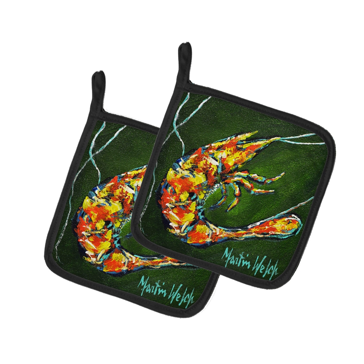 Picture of Carolines Treasures MW2074PTHD 7.5 x 7.5 in. Green Waters Shrimp Pot Holders - Set of 2