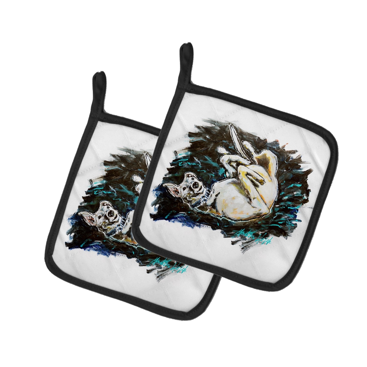 Picture of Carolines Treasures MW2076PTHD 7.5 x 7.5 in. Happy Times Greyhoud Pot Holders - Set of 2