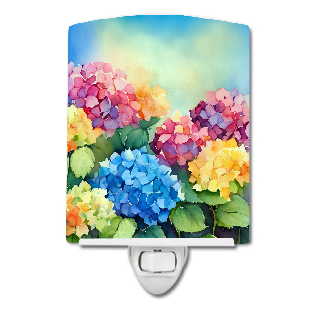 DAC1574CNL 6 x 4 in. Hydrangeas in Watercolor Ceramic Night Light