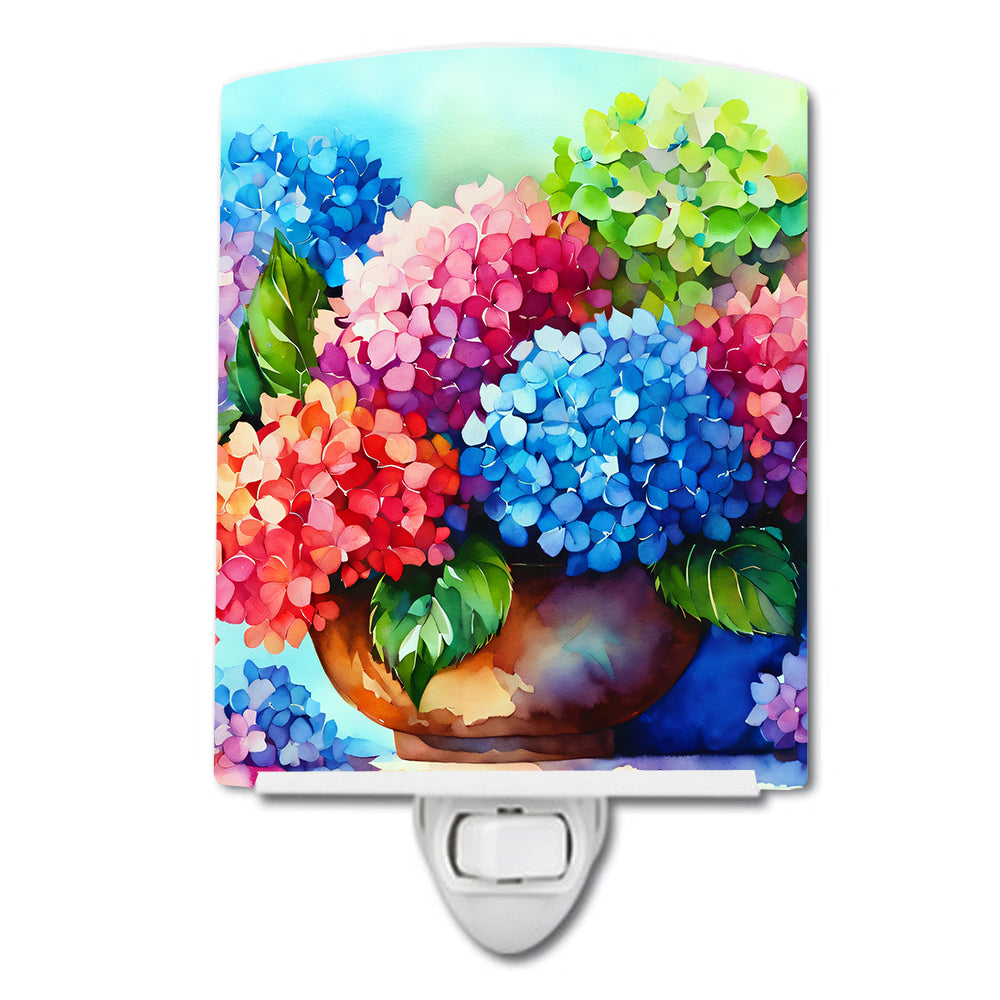 DAC1576CNL 6 x 4 in. Hydrangeas in Watercolor Ceramic Night Light