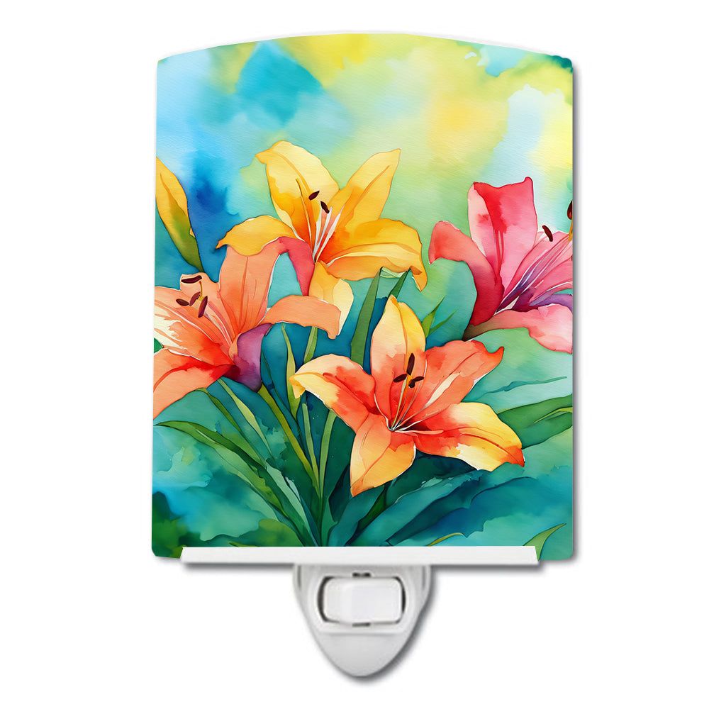 DAC1585CNL 6 x 4 in. Lilies in Watercolor Ceramic Night Light