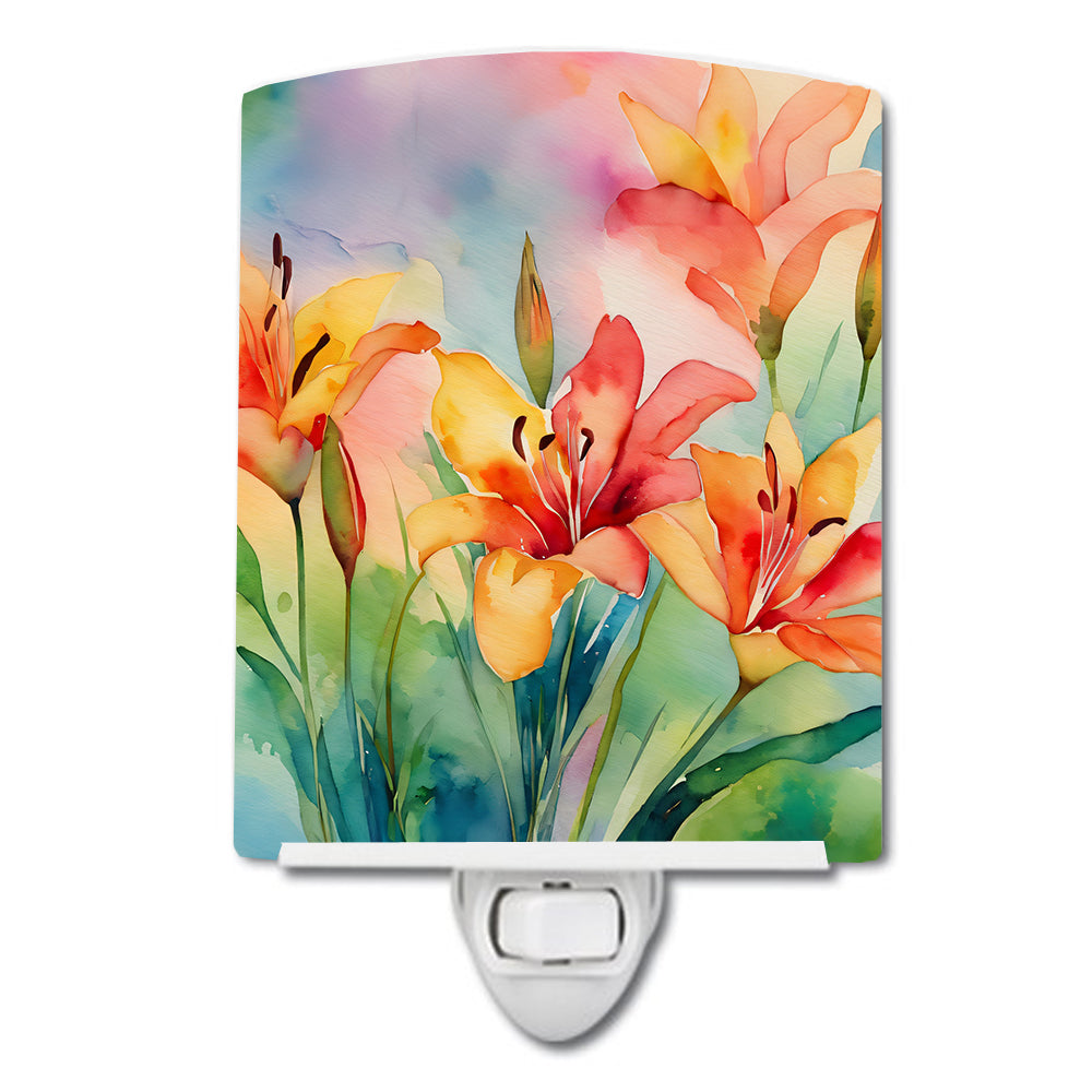 DAC1588CNL 6 x 4 in. Lilies in Watercolor Ceramic Night Light