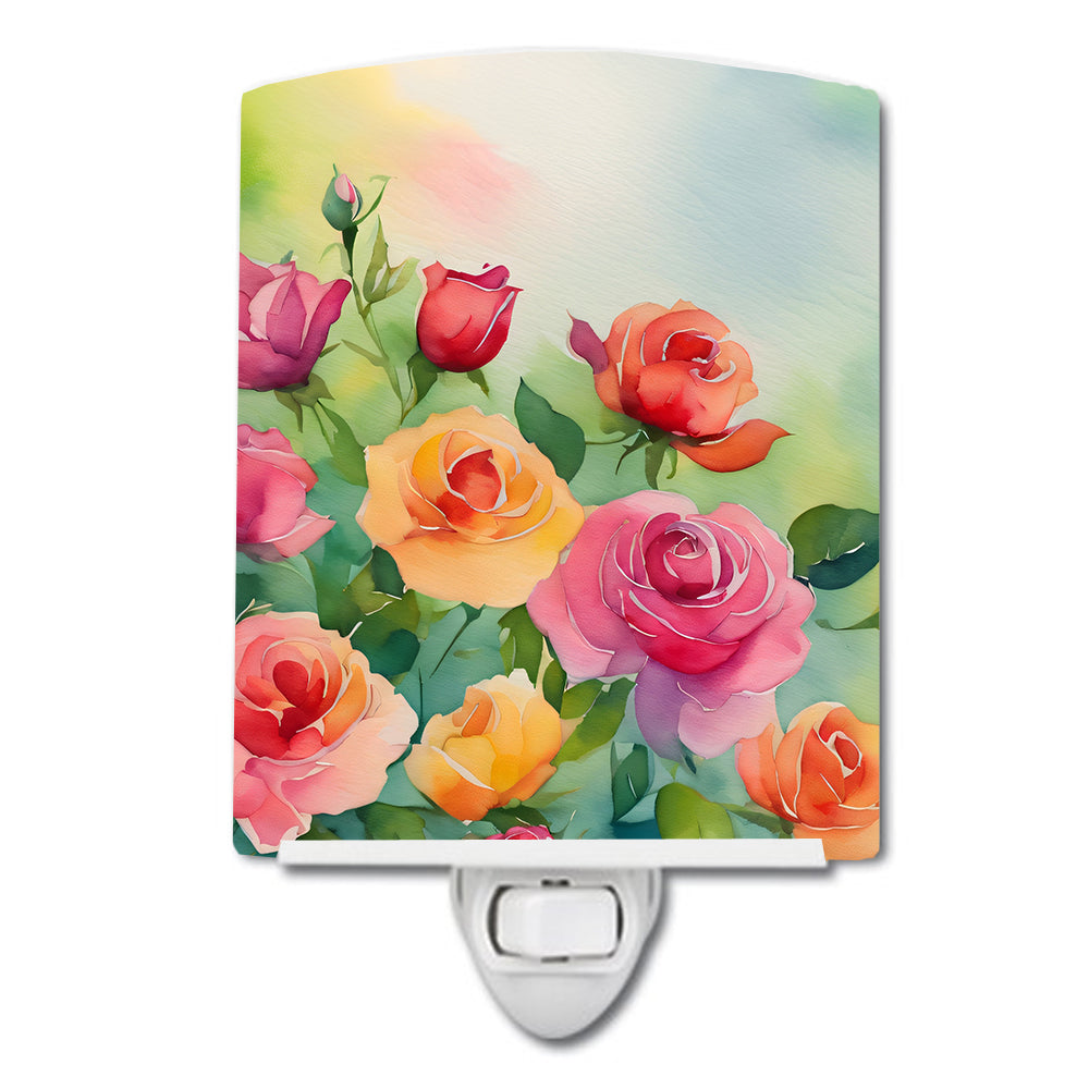 DAC1607CNL 6 x 4 in. Roses in Watercolor Ceramic Night Light