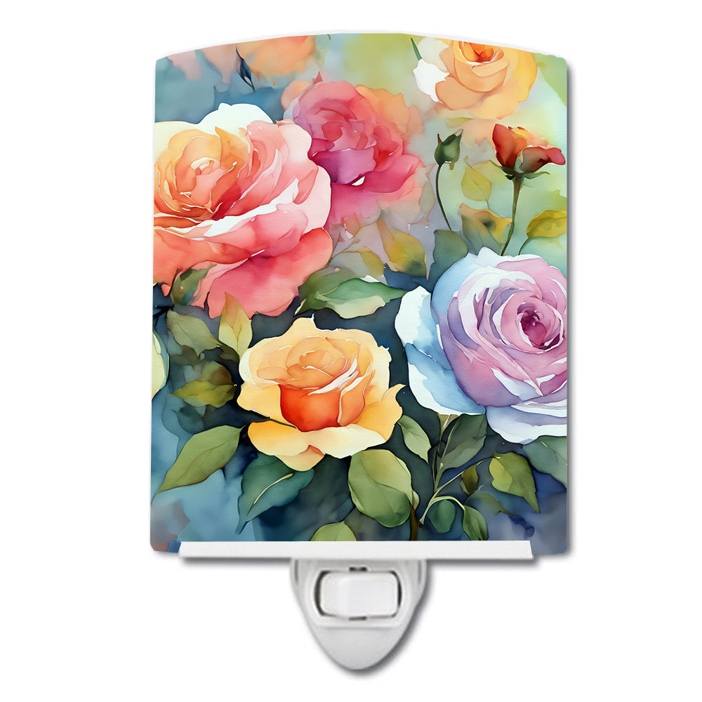 DAC1608CNL 6 x 4 in. Roses in Watercolor Ceramic Night Light