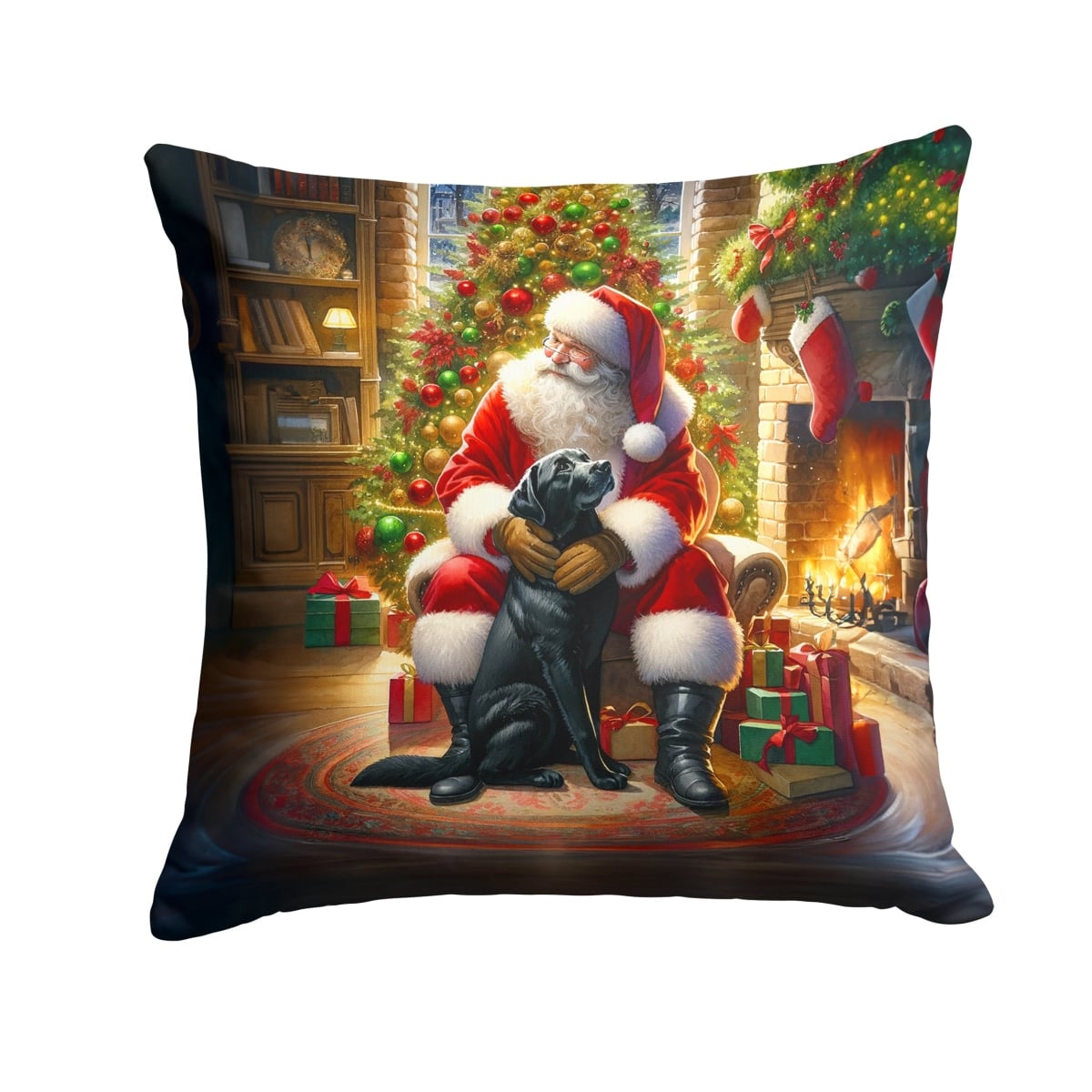 DAC4132PW1414 14 x 14 in. Labrador Retriever & Santa Claus Throw Pillow