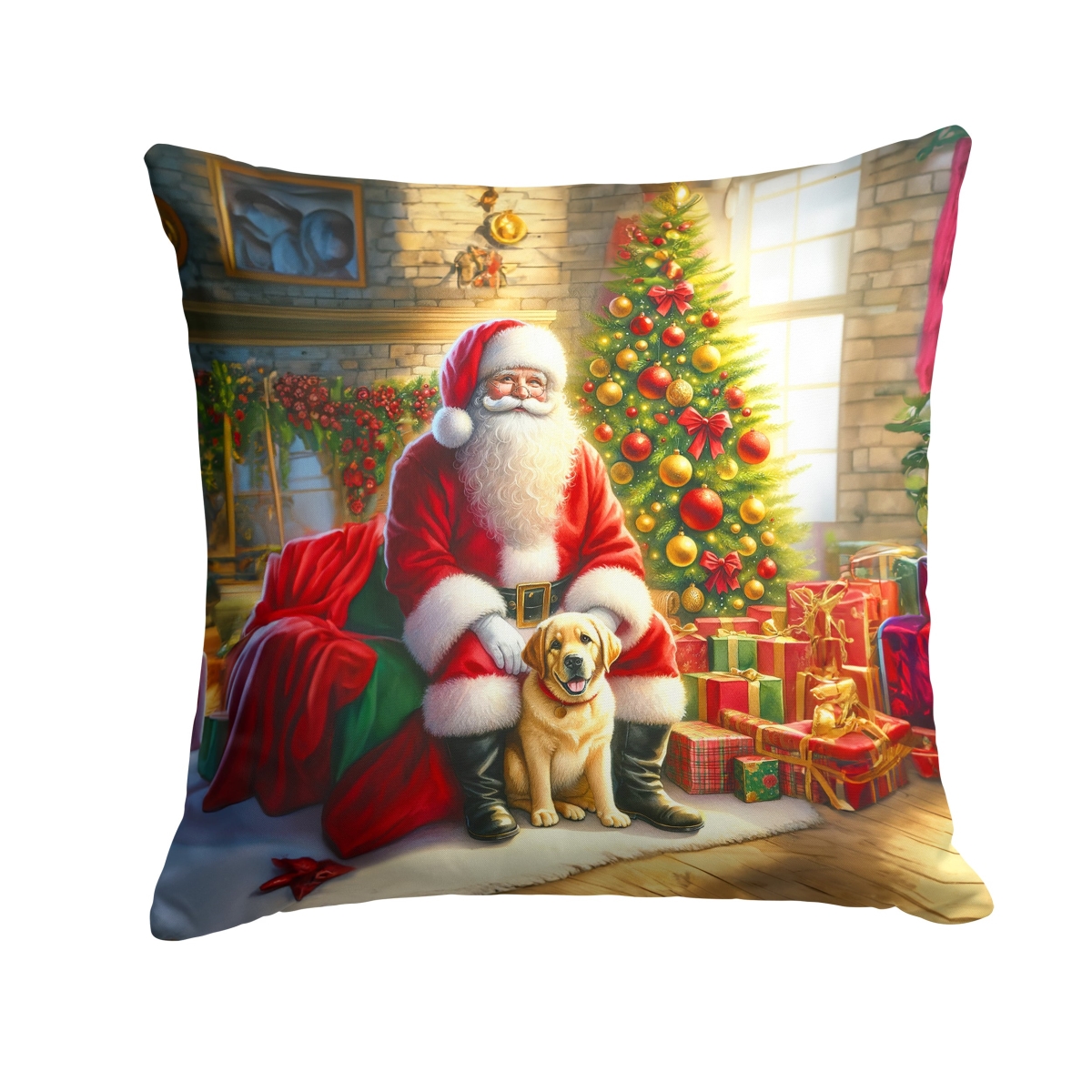 DAC4134PW1414 14 x 14 in. Labrador Retriever & Santa Claus Throw Pillow