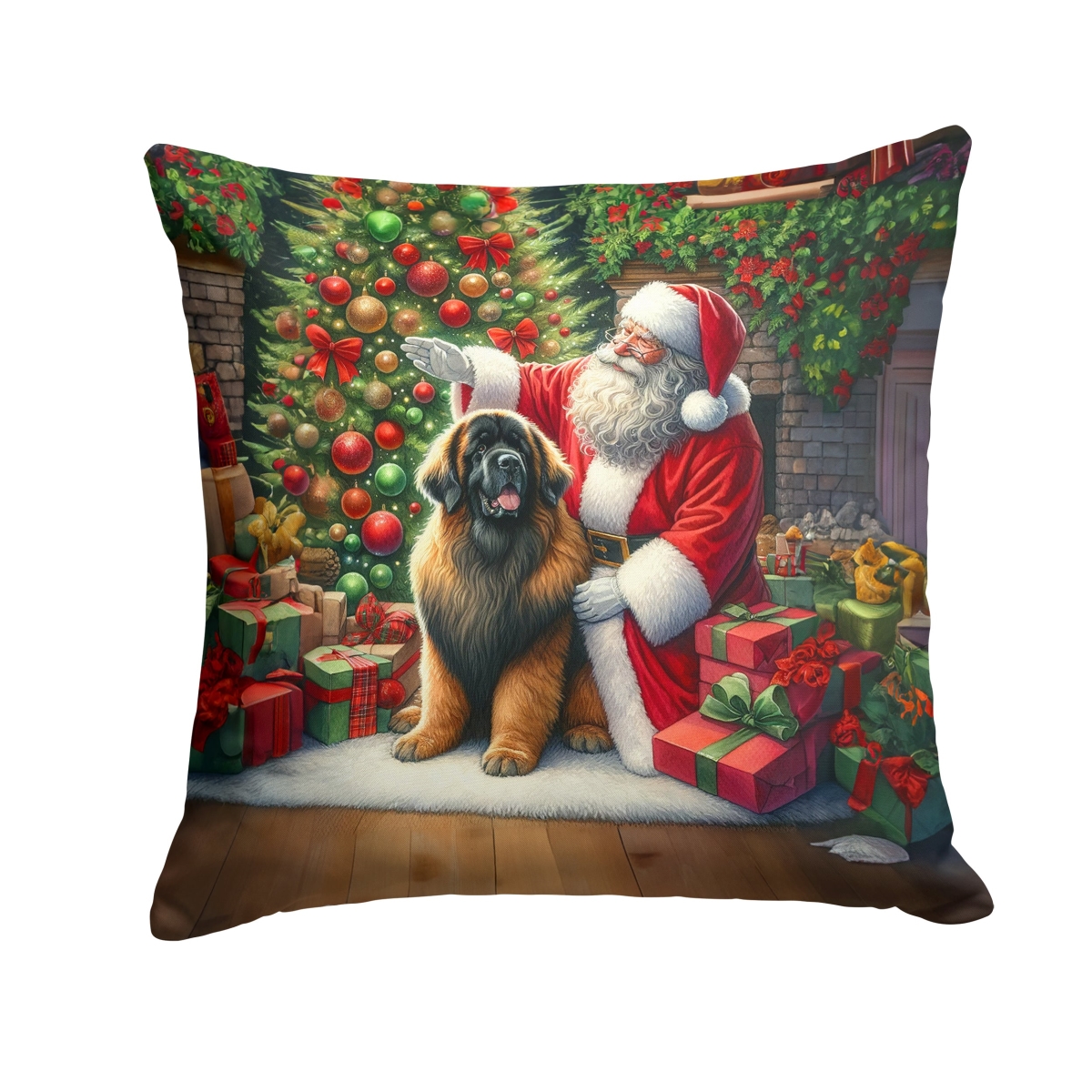 DAC4137PW1414 14 x 14 in. Leonberger & Santa Claus Throw Pillow