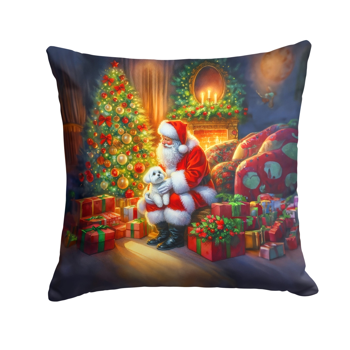 DAC4139PW1414 14 x 14 in. Maltese & Santa Claus Throw Pillow