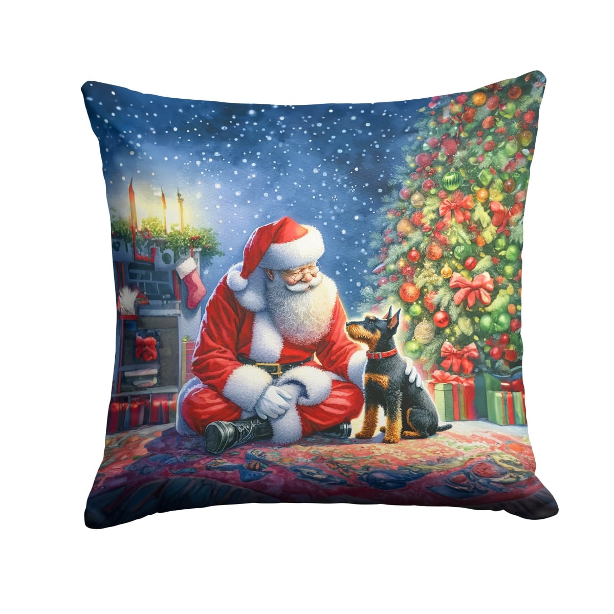 DAC4140PW1414 14 x 14 in. Manchester Terrier & Santa Claus Throw Pillow
