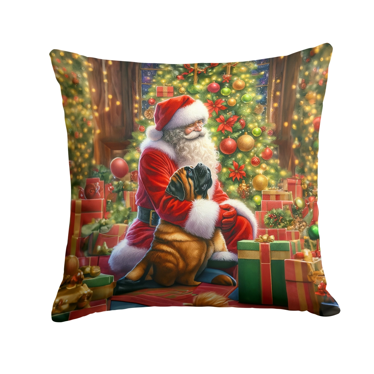 DAC4141PW1414 14 x 14 in. Mastiff & Santa Claus Throw Pillow