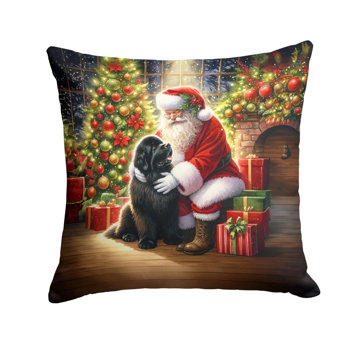 DAC4143PW1414 14 x 14 in. foundland & Santa Claus Throw Pillow