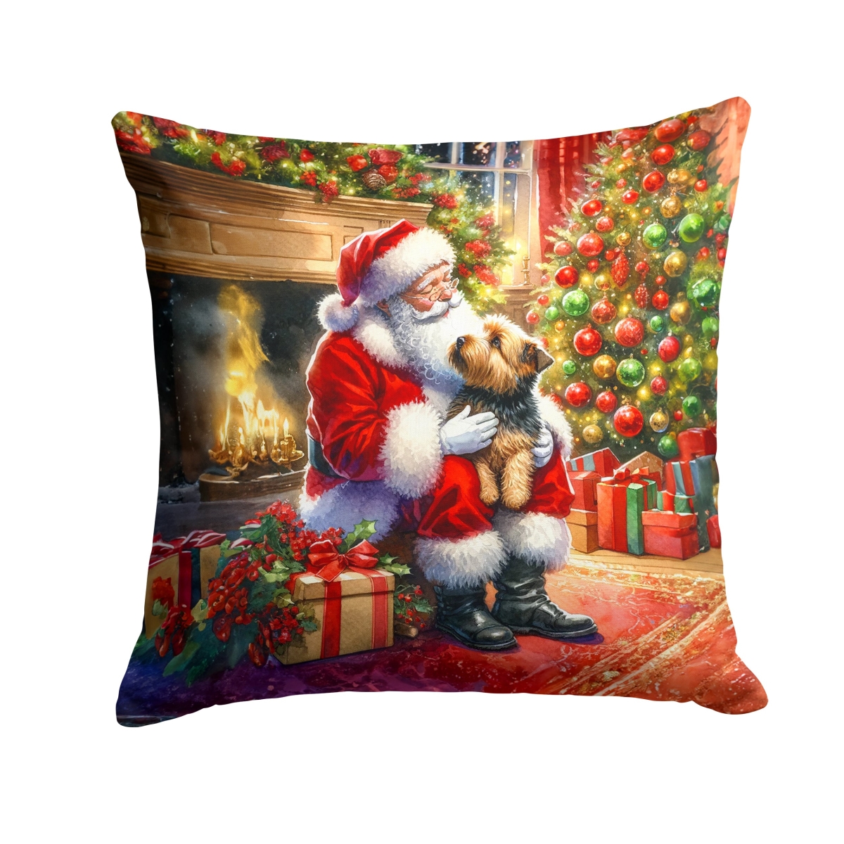 DAC4144PW1414 14 x 14 in. Norfolk Terrier & Santa Claus Throw Pillow