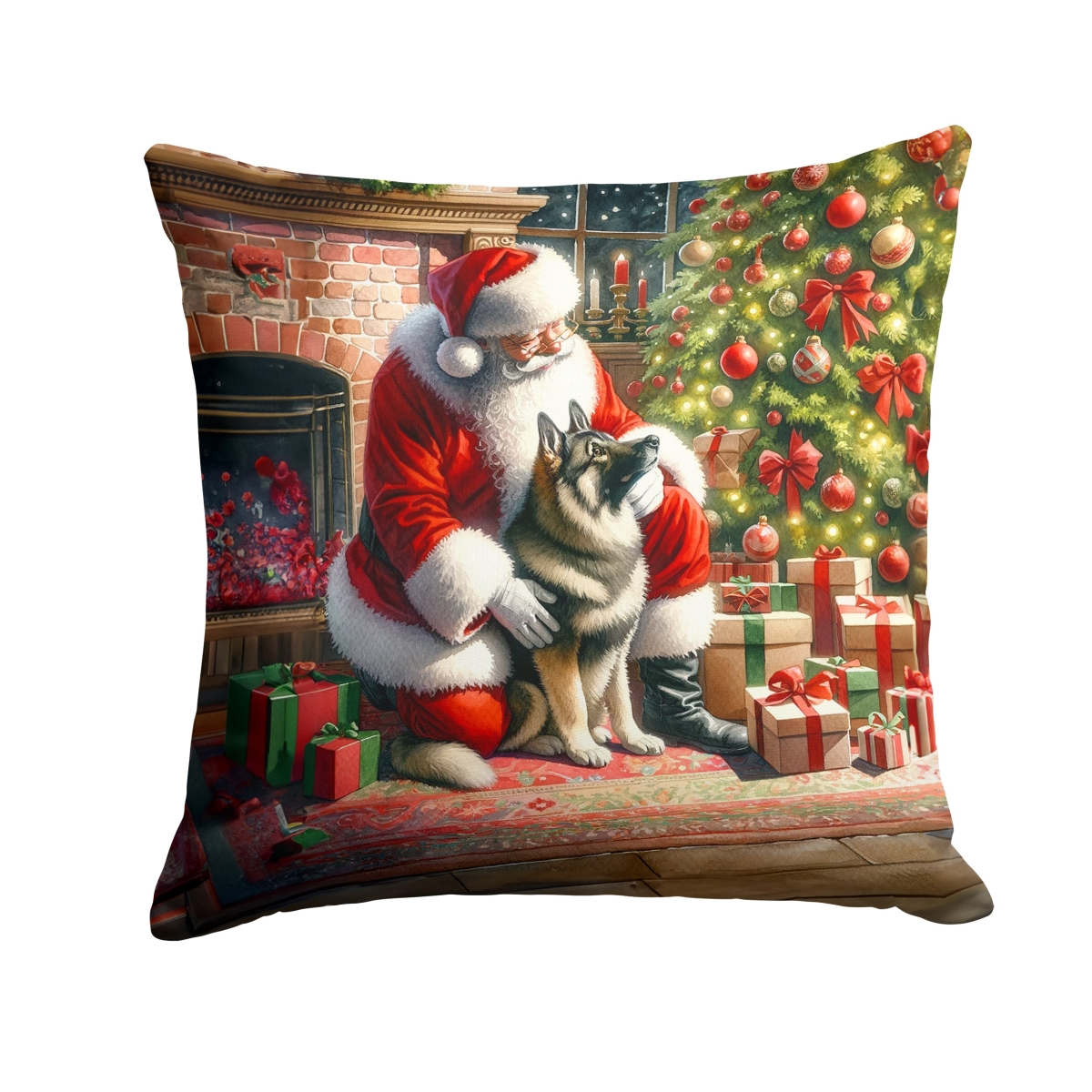 DAC4145PW1414 14 x 14 in. Norwegian Elkhound & Santa Claus Throw Pillow