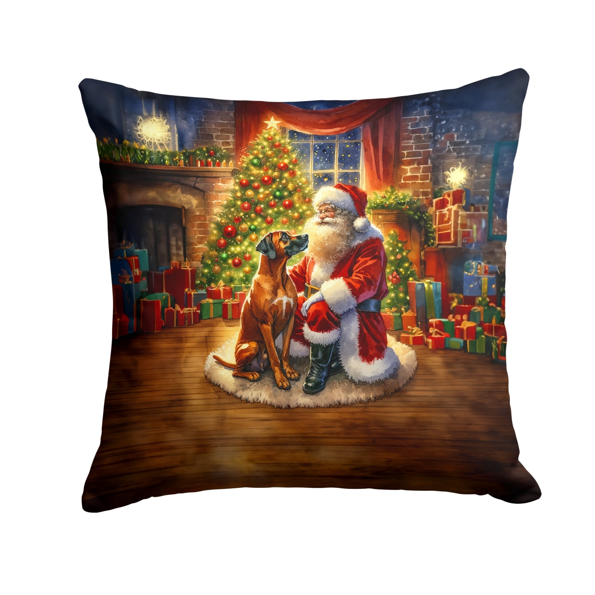 DAC4150PW1414 14 x 14 in. Rhodesian Ridgeback & Santa Claus Throw Pillow
