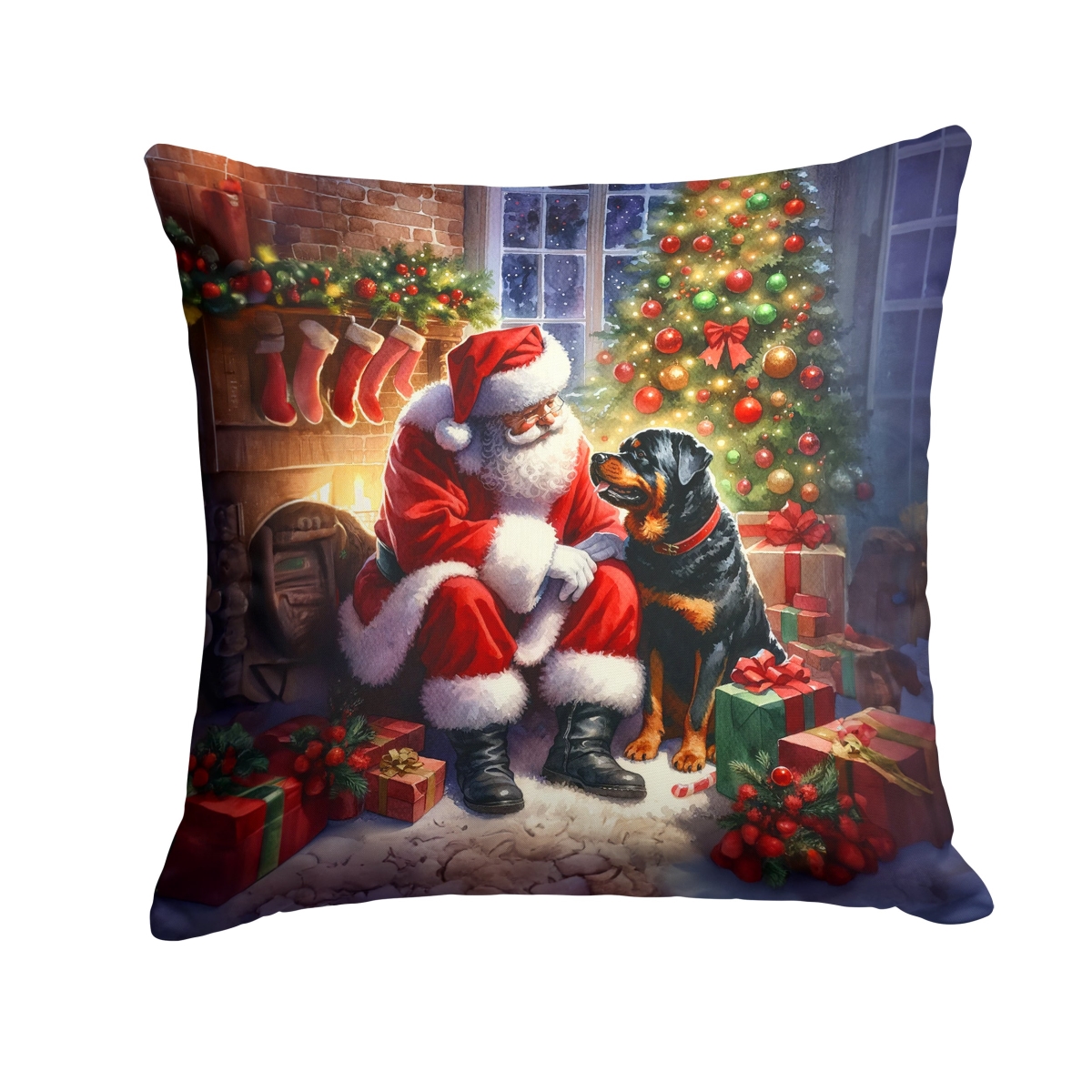14 x 14 in. Rottweiler & Santa Claus Throw Pillow