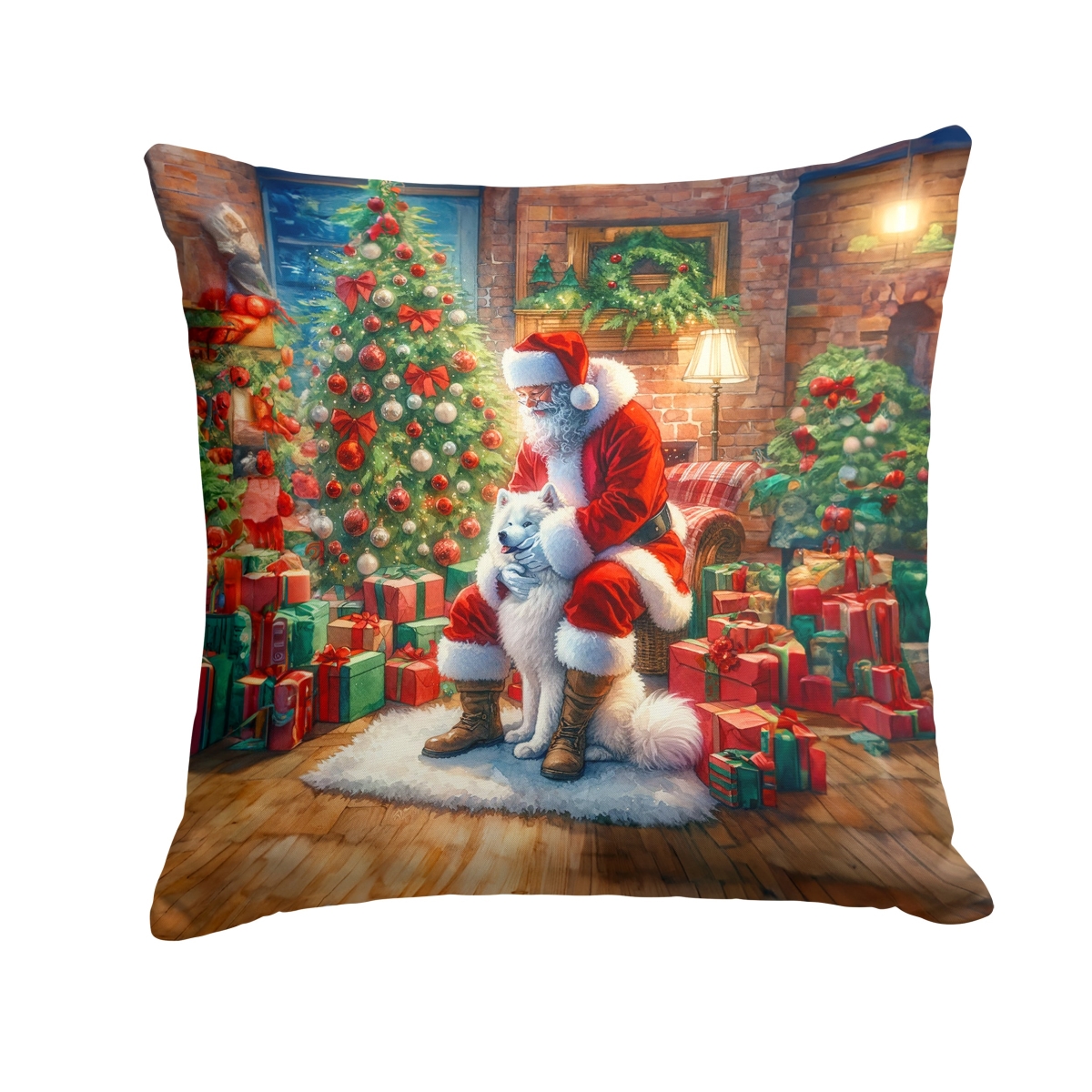 DAC4152PW1414 14 x 14 in. Samoyed & Santa Claus Throw Pillow