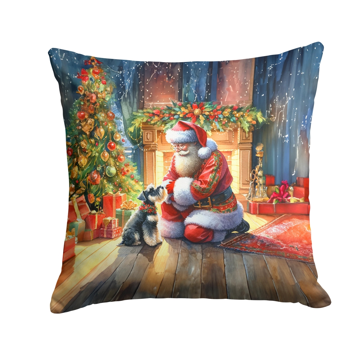 DAC4153PW1414 14 x 14 in. Schnauzer & Santa Claus Throw Pillow