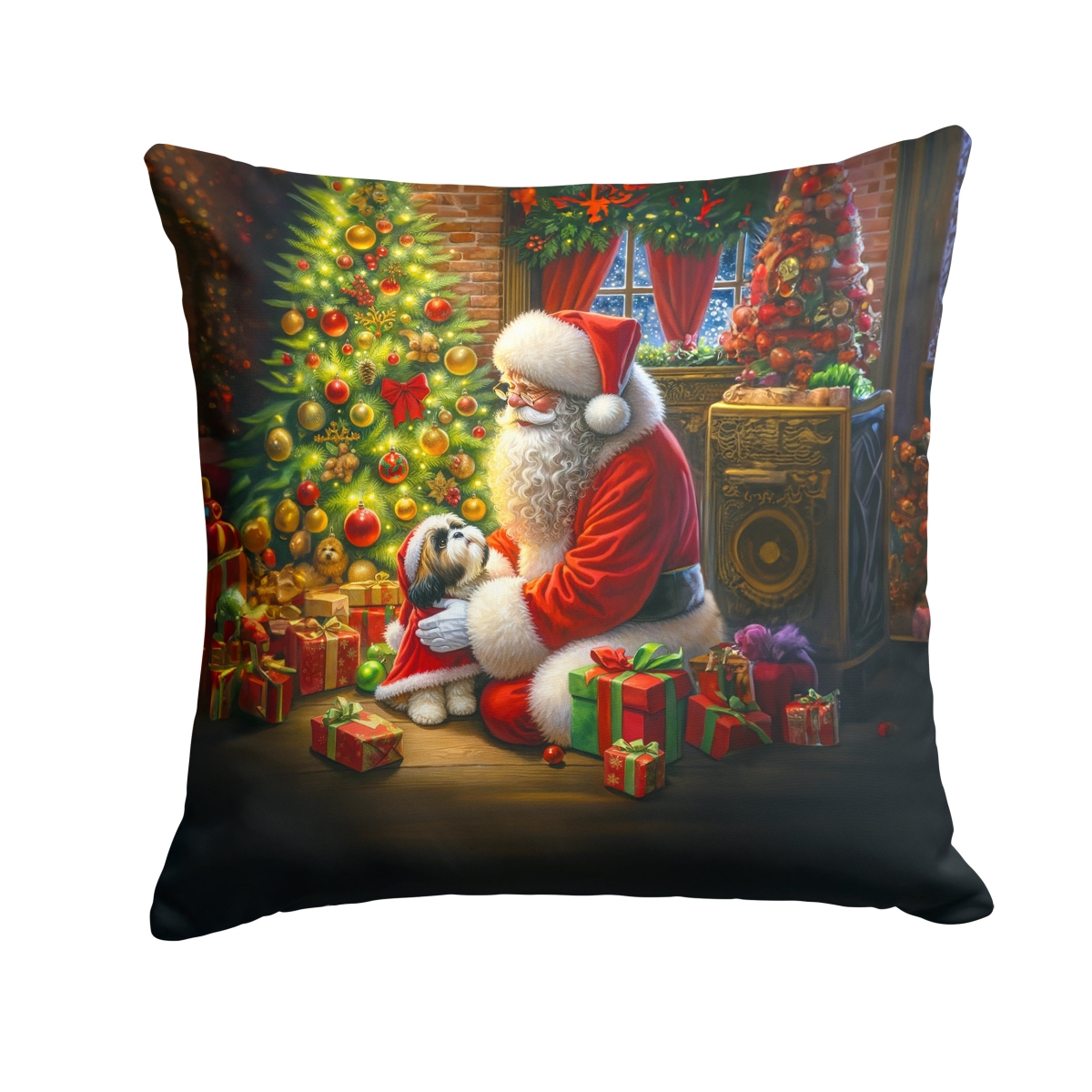 14 x 14 in. Shih Tzu & Santa Claus Throw Pillow