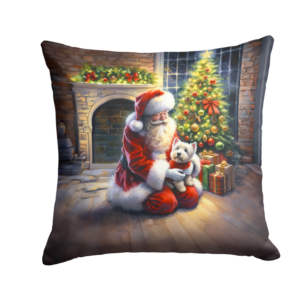DAC4168PW1414 14 x 14 in. Westie & Santa Claus Throw Pillow