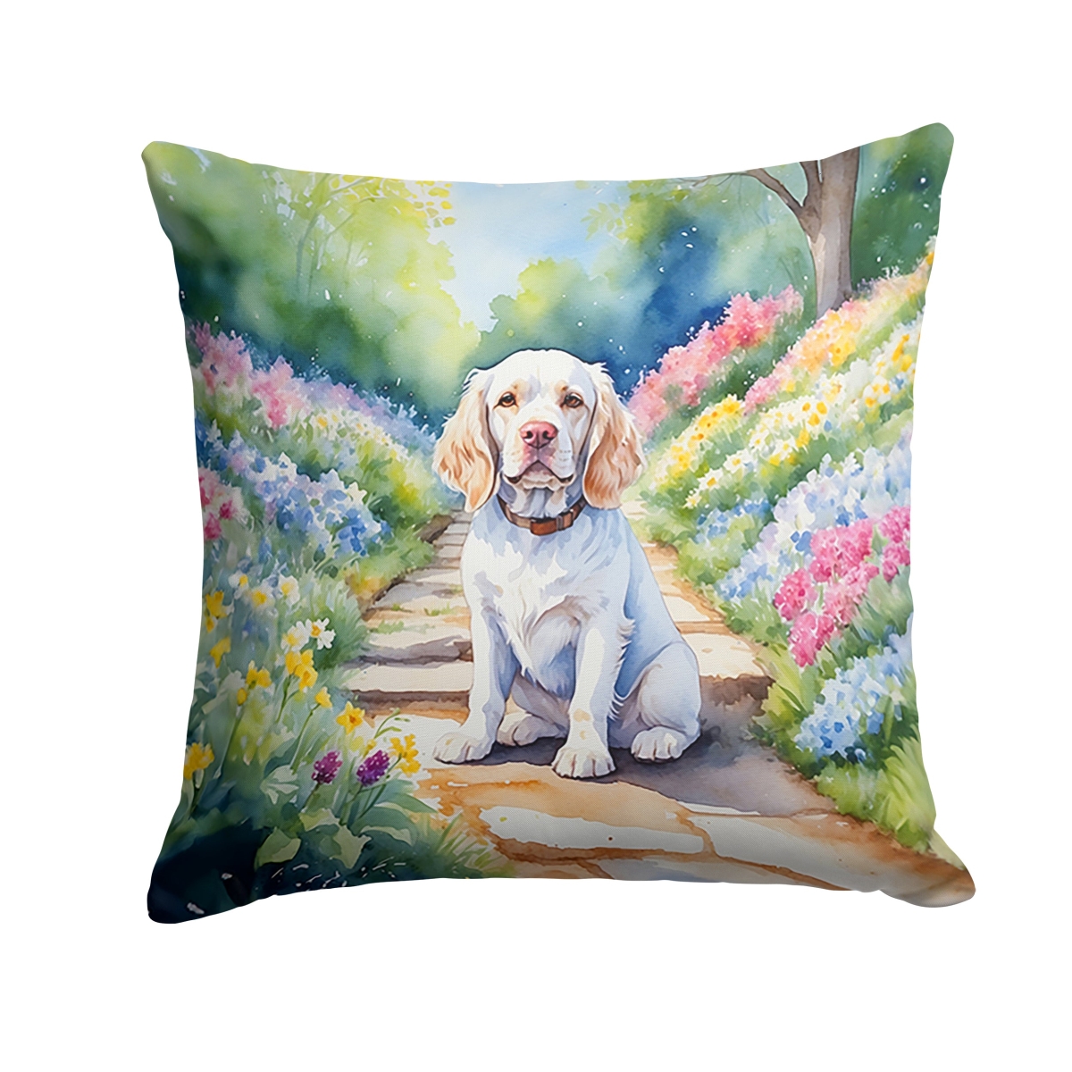 DAC6601PW1414 14 x 14 in. Clumber Spaniel Spring Path Throw Pillow