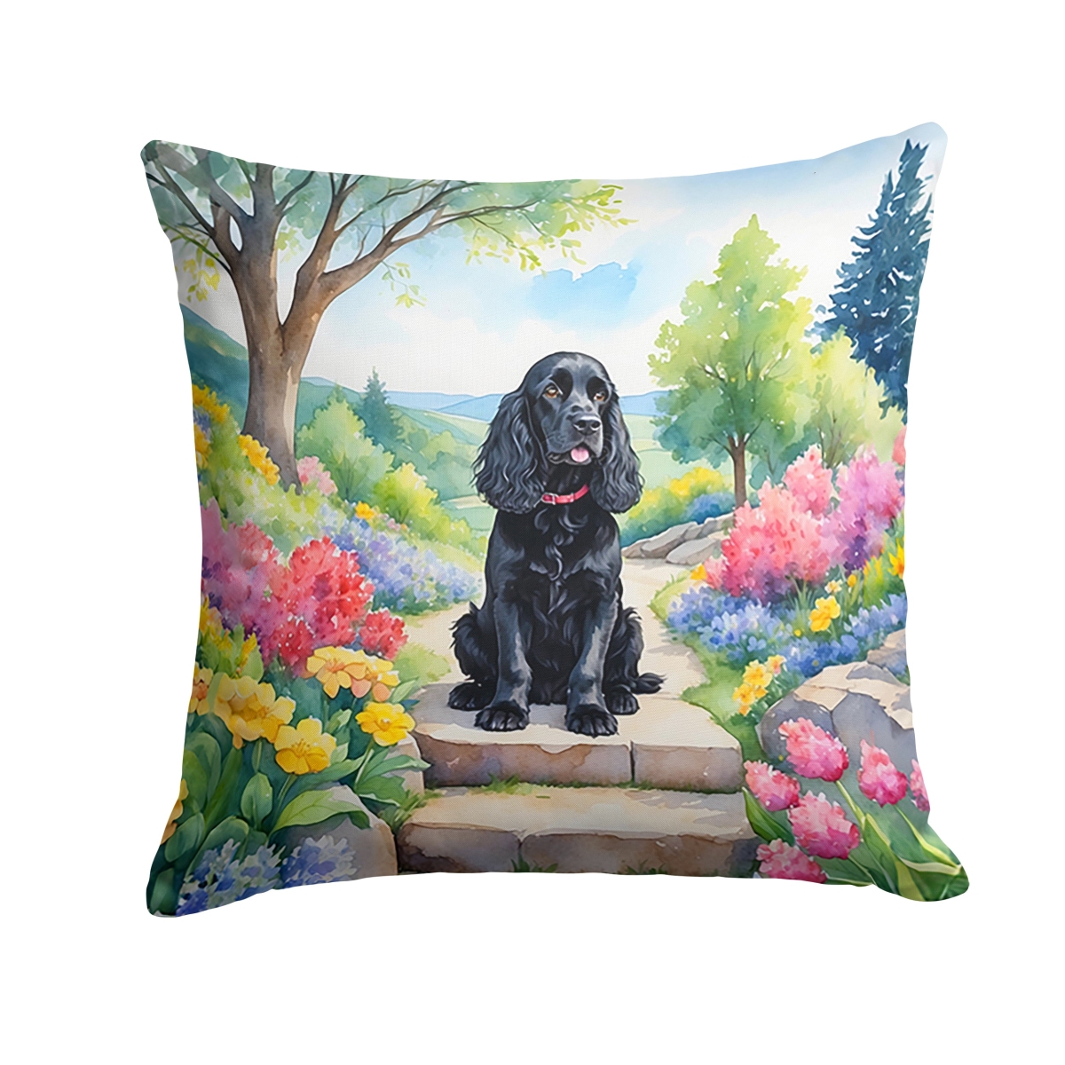 DAC6606PW1414 14 x 14 in. Cocker Spaniel Spring Path Throw Pillow