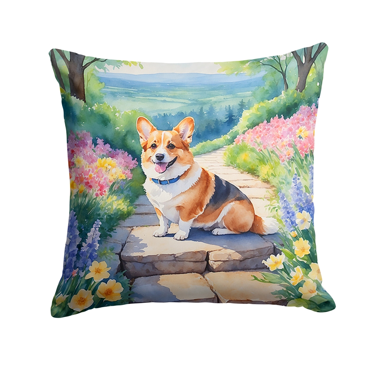 DAC6610PW1414 14 x 14 in. Corgi Spring Path Throw Pillow