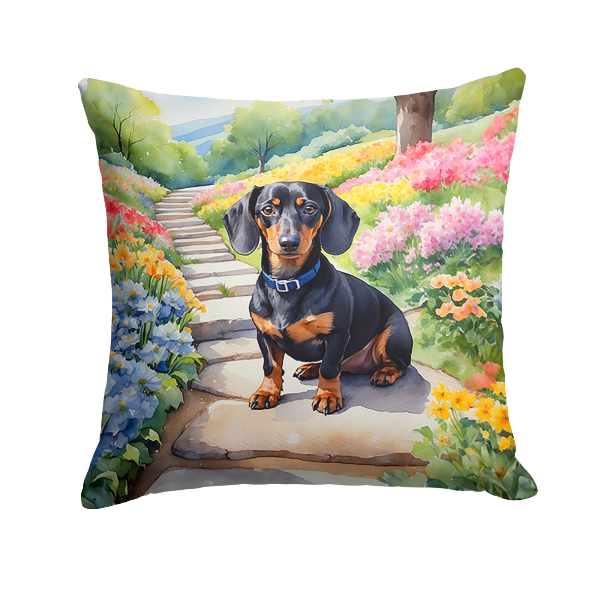 DAC6614PW1414 14 x 14 in. Dachshund Spring Path Throw Pillow