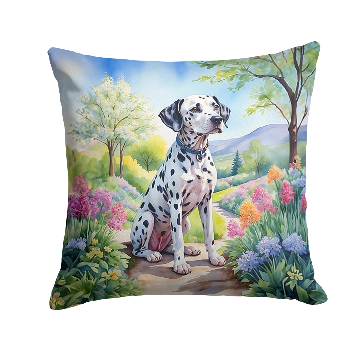 DAC6615PW1414 14 x 14 in. Dalmatian Spring Path Throw Pillow