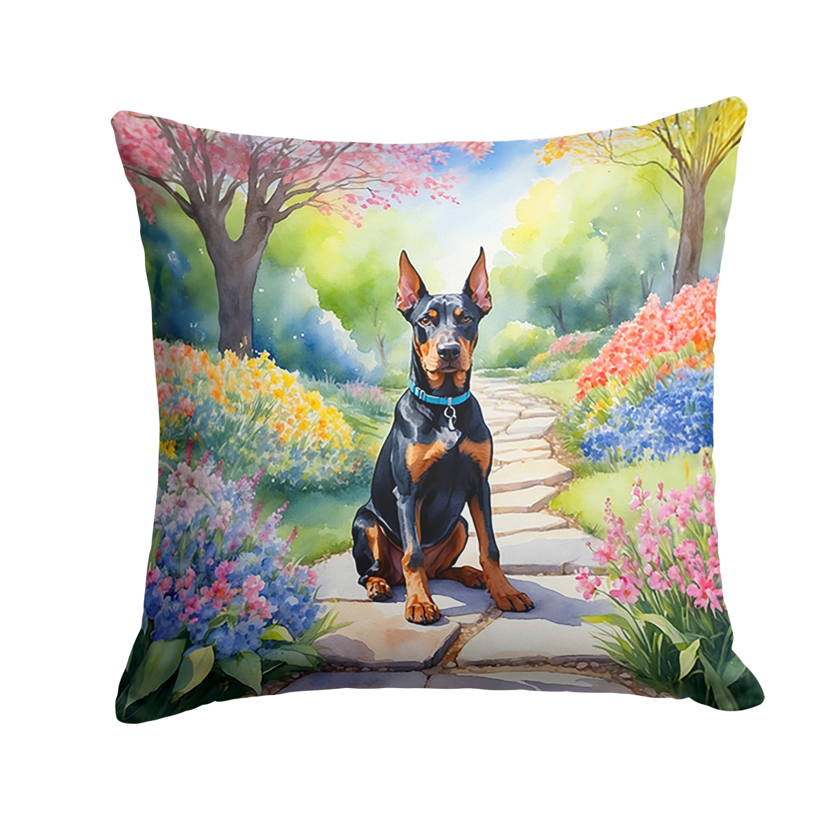 DAC6617PW1414 14 x 14 in. Doberman Pinscher Spring Path Throw Pillow