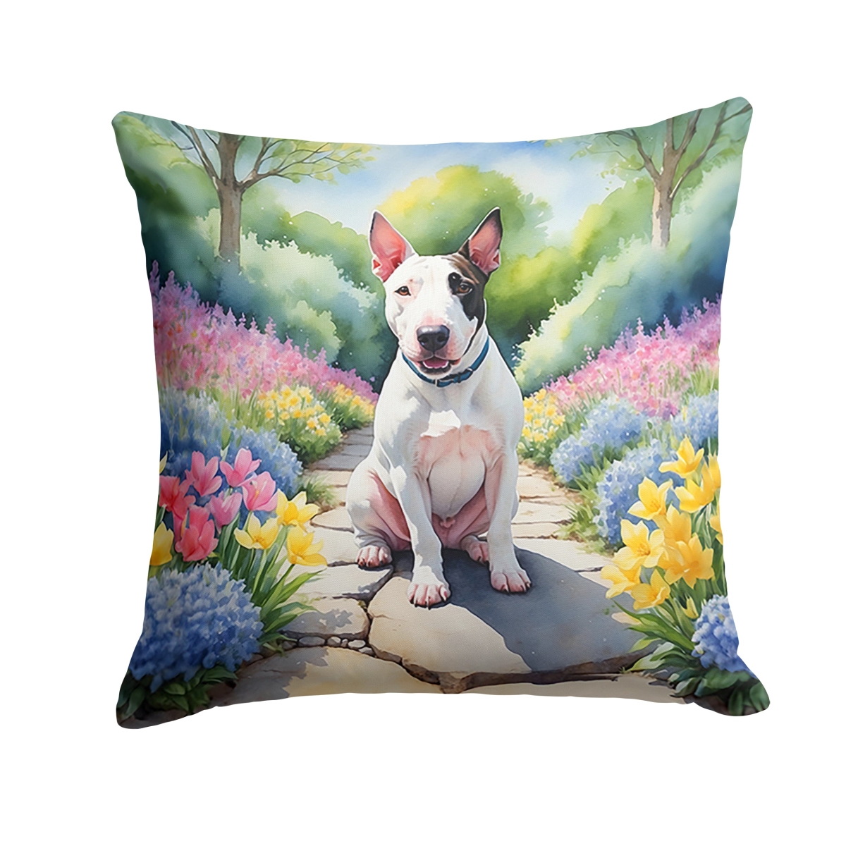 DAC6620PW1414 14 x 14 in. English Bull Terrier Spring Path Throw Pillow
