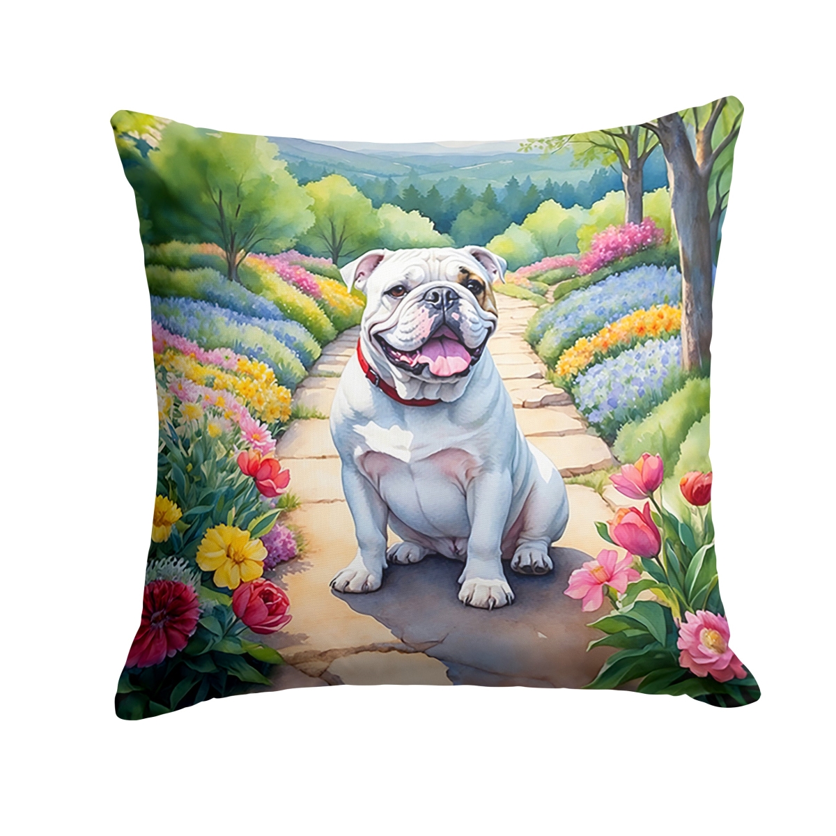 DAC6621PW1414 14 x 14 in. English Bulldog Spring Path Throw Pillow