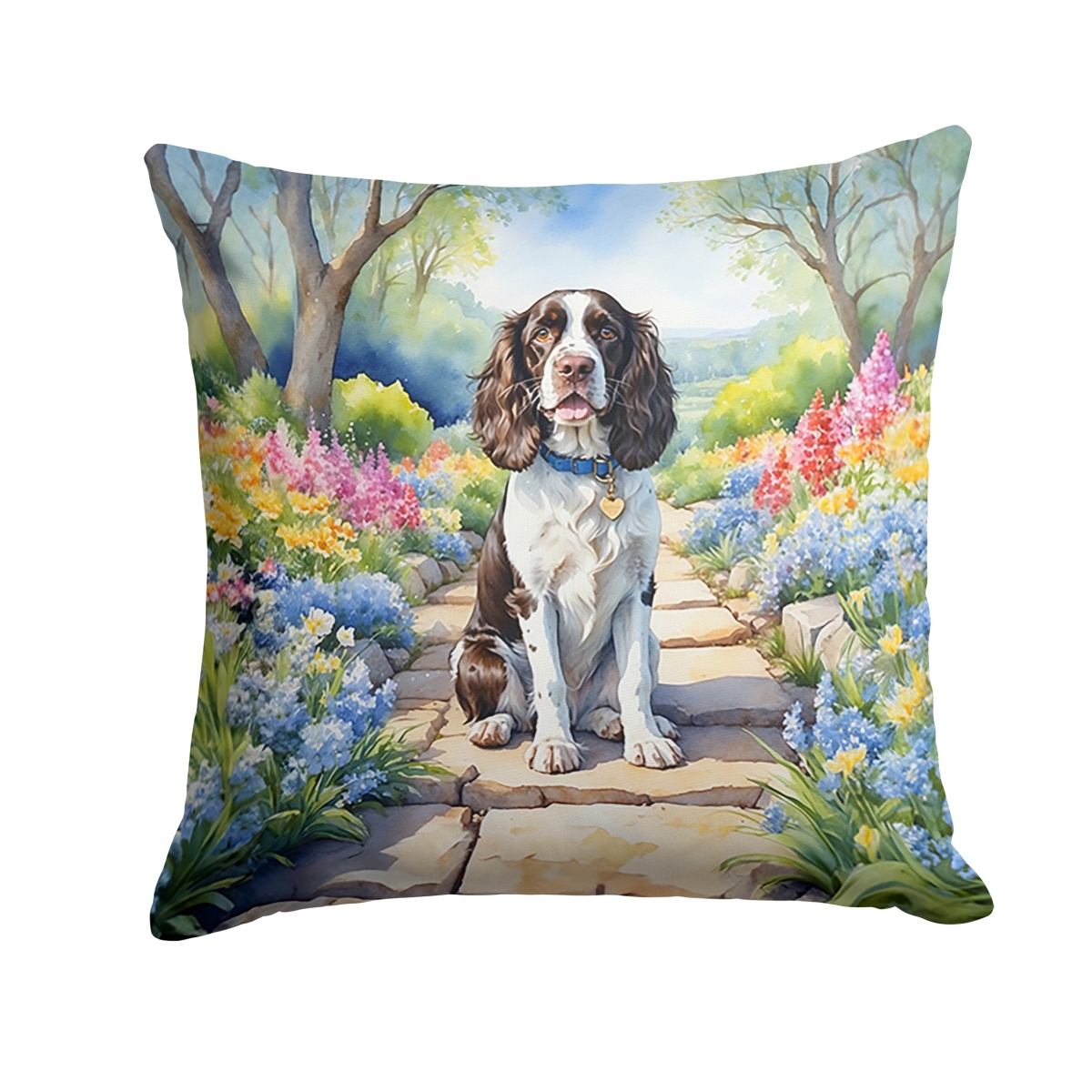 DAC6625PW1414 14 x 14 in. English Springer Spaniel Spring Path Throw Pillow