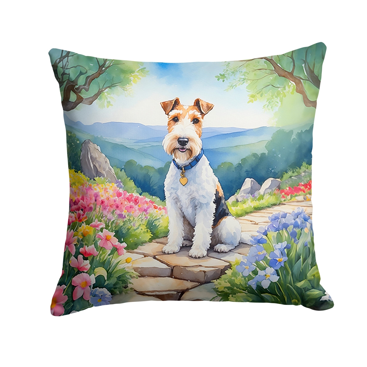 DAC6627PW1414 14 x 14 in. Fox Terrier Spring Path Throw Pillow