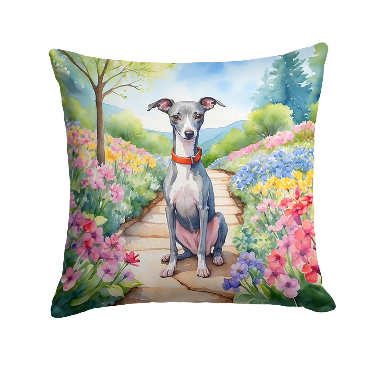 DAC6652PW1818 18 x 18 in. Italian Greyhound Spring Path Throw Pillow