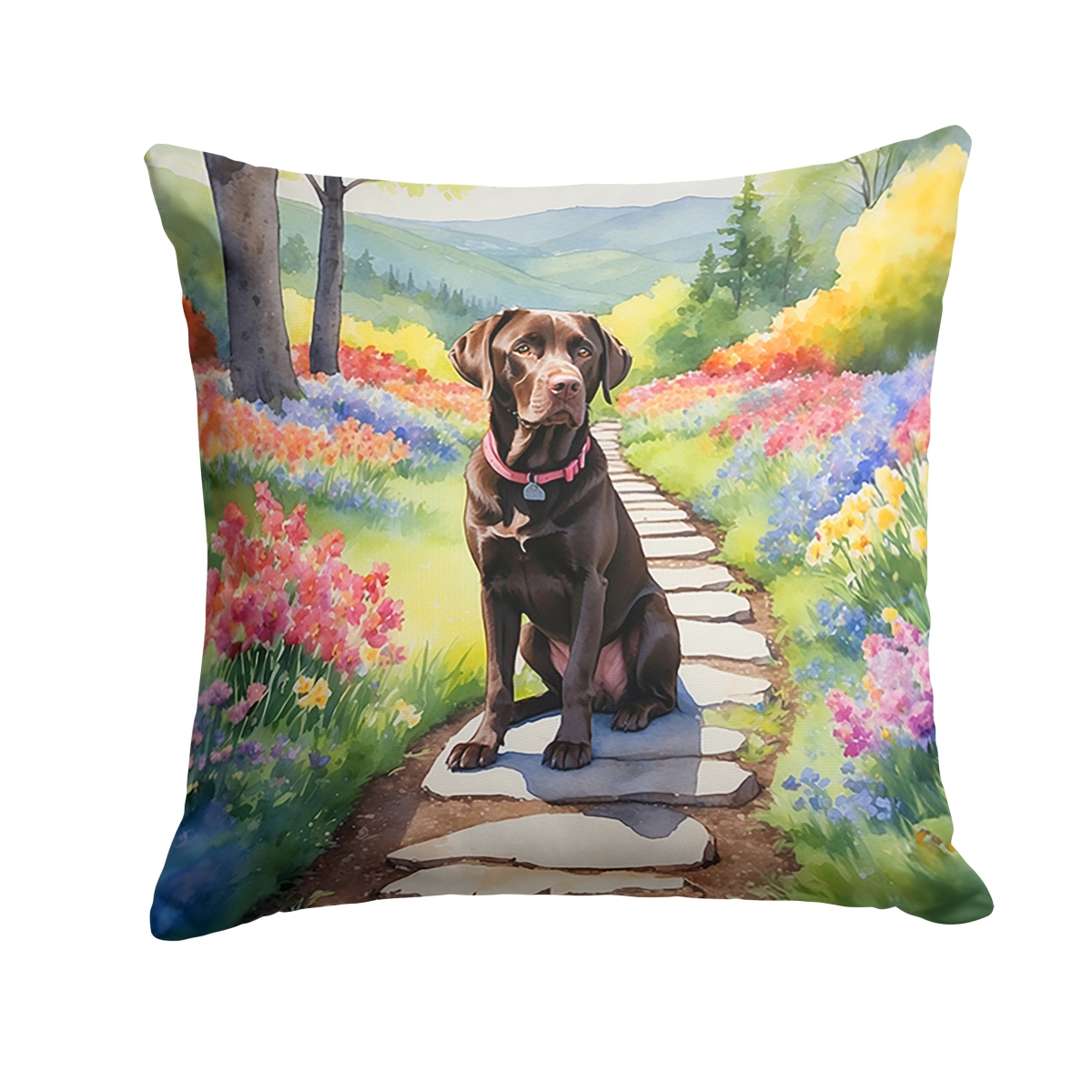 DAC6663PW1818 18 x 18 in. Labrador Retriever Spring Path Throw Pillow