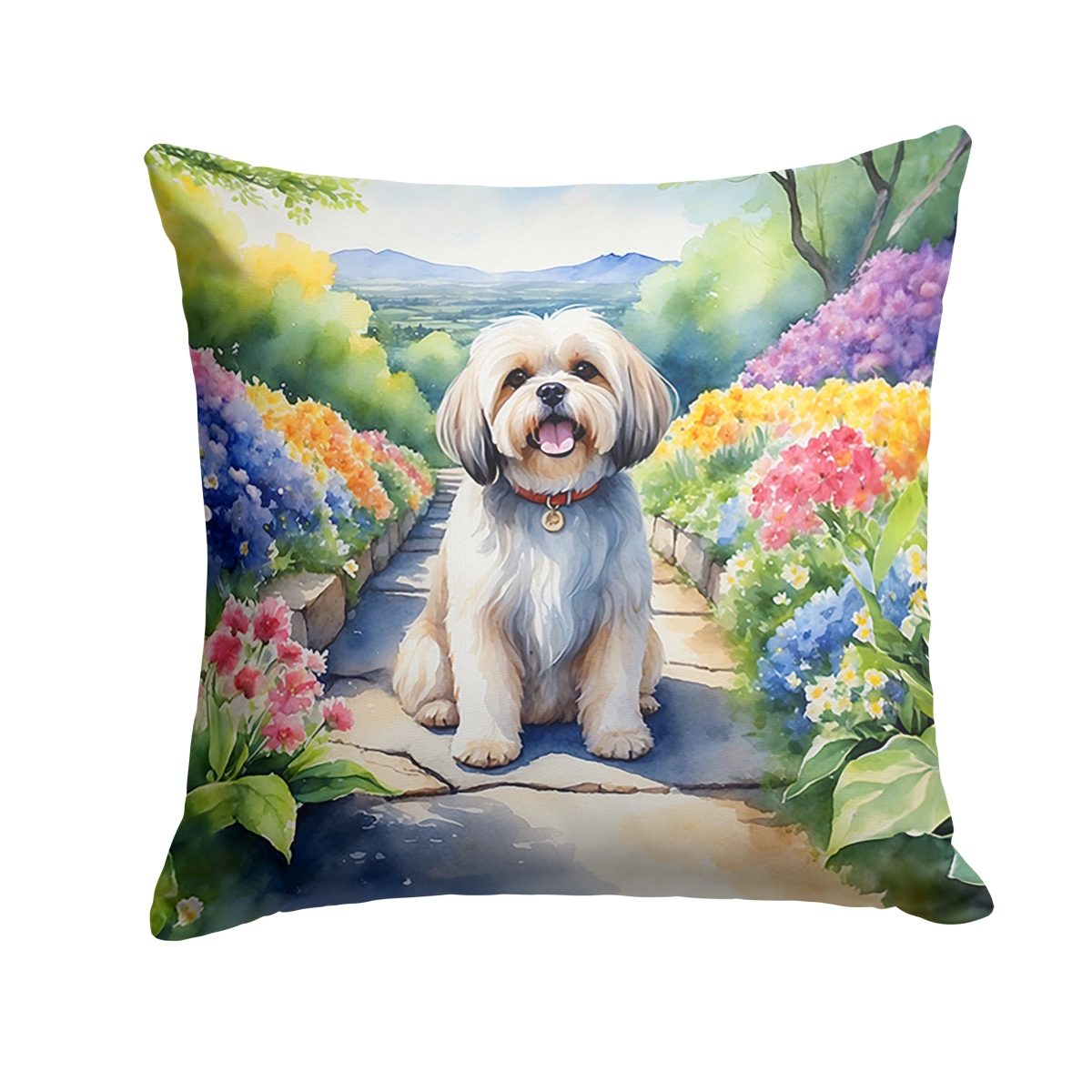 DAC6667PW1818 18 x 18 in. Lhasa Apso Spring Path Throw Pillow