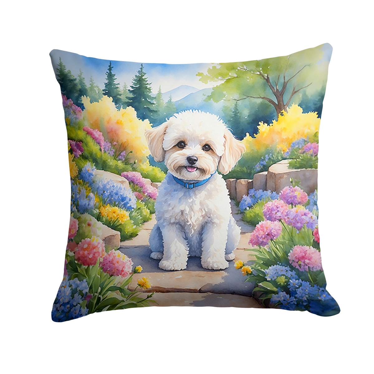 DAC6669PW1818 18 x 18 in. Maltipoo Spring Path Throw Pillow
